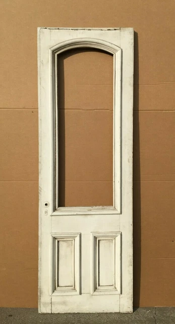 1 Antique Single Exterior 31x92 Entryway Door Vintage Arched Glass Old 1698-21B