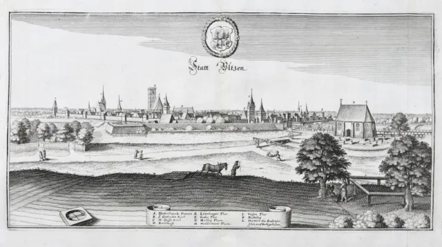 Uelzen Niedersachsen Gesamtansicht Kupferstich Merian Ansicht 1650