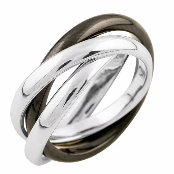 925 Sterling Silver Ring over Fashion Ceramic Design and White Gold Finish