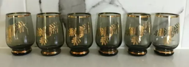 6 Retro Bohemia Glass Small Decanter Glasses Pretty gold motif