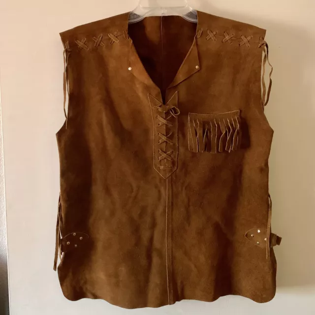 VTG Handmade Suede Leather Rustic Fringe Tunic Vest ~ Medieval Costume Cosplay