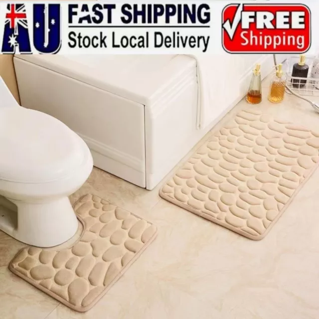 2 Pcs Bath Mat Toilet Non Slip Washable Kitchen Bathroom Floor Rugs Set AU Ship 2