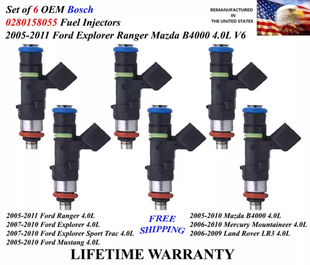 Genuine Set of 6 OEM Bosch Fuel Injectors For 2007-2010 Ford Explorer 4.0L