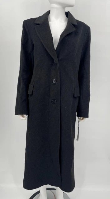 Fleurette Coat long Italian Wool Charcoal Women Sz 16 NEW NWT N143