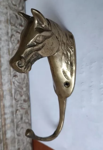 Vintage Brass Horse Head Coat Hat Wall Mounted Hook Rustic Country Farmhouse