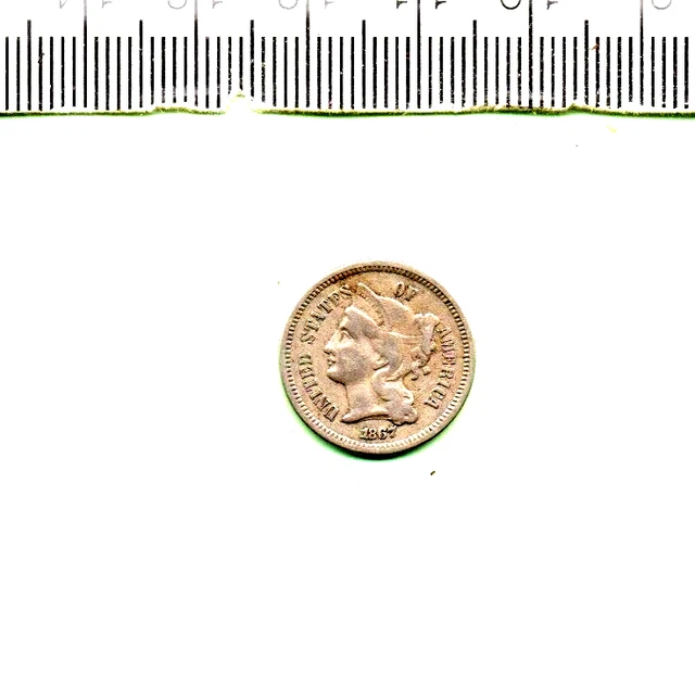 1867 United States Nickel Three Cent In Vf + Condition (Cn-480)