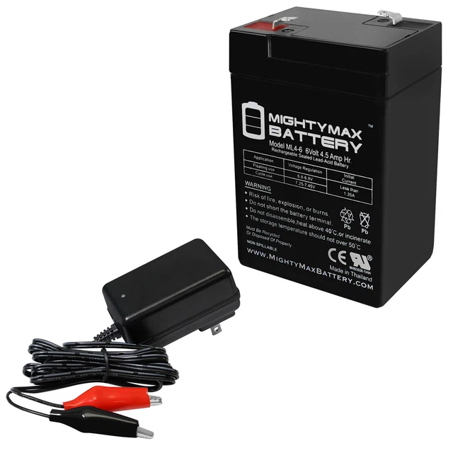 Mighty Max 6V 4.5AH Battery Replacement for Emerson NT 1860004 + 6V Charger