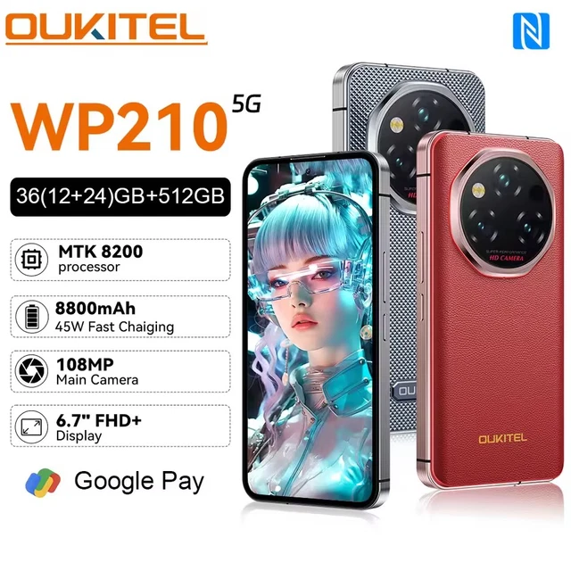 OUKITEL WP210 Smartphone Rugged 5G, 36GB RAM, 512GB ROM, Batteria 8800mAh E Fotocamera 108MP