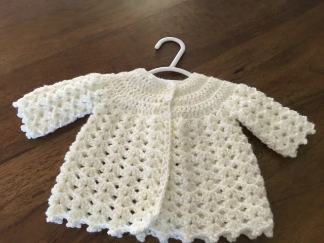 Champagne, Baby Matinee Jacket, Newborn, Hand Crochet, New,