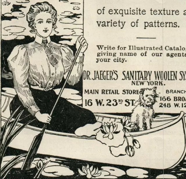 1898 Dr Jaeger Sanitary Wool Underwear Lake Canoe Lovely Lady Dog Lily Pads A019