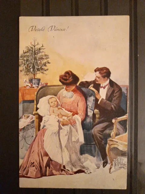 alte Postkarte,  Weihnachten, Familie, gel ab Österreich