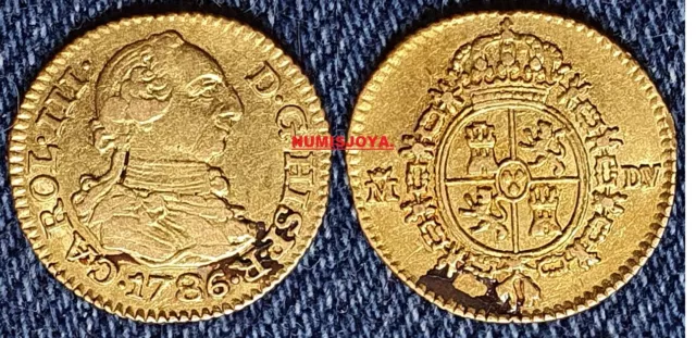 Carlos III año 1786 DV. Medio 1/2 Escudo Oro “DURILLO” Madrid. Peso 1,72 gr.