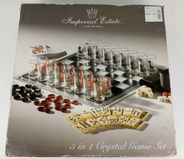 Vintage Imperial Estate Crystal Game Set Shot Glass Chess Drinking 5 in 1