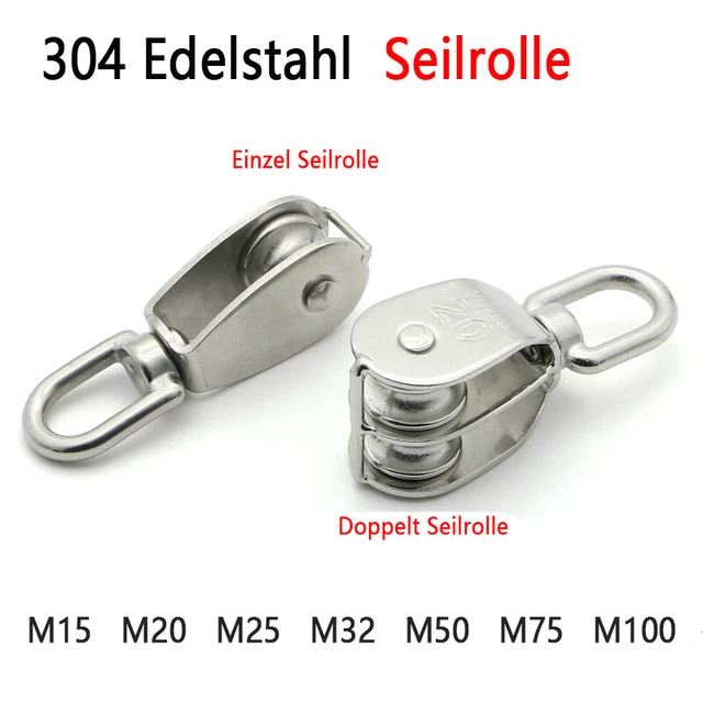 EDELSTAHL EINZEL/DOPPEL SEILROLLE Blockseilrolle Umlenkrolle Flaschenzug M15 M75 305237309910 EDELSTAHL EINZEL/DOPPEL SEILROLLE Blockseilrolle Umlenkrolle Flaschenzug M15 M75 305237309910
