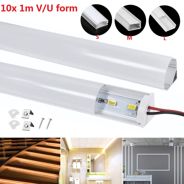 10x 1m LED Aluprofil U-Form – Inkl. Endkappen & Clips – Für Streifen Bis 12,5 Mm – Perfekt Für Lichtdekoration & Wärmeableitung