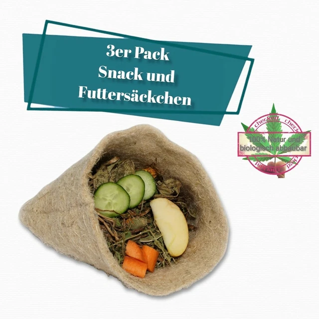 3er Snack/Strohsäckchen 19cmx19cm für Kleintierzubehör Futter, Meerschweinchen,