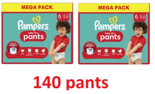 Giga Pack 140 couches PAMPERS Baby Dry Pants Taille 6 (14 à 19KG) Culottes Bébé