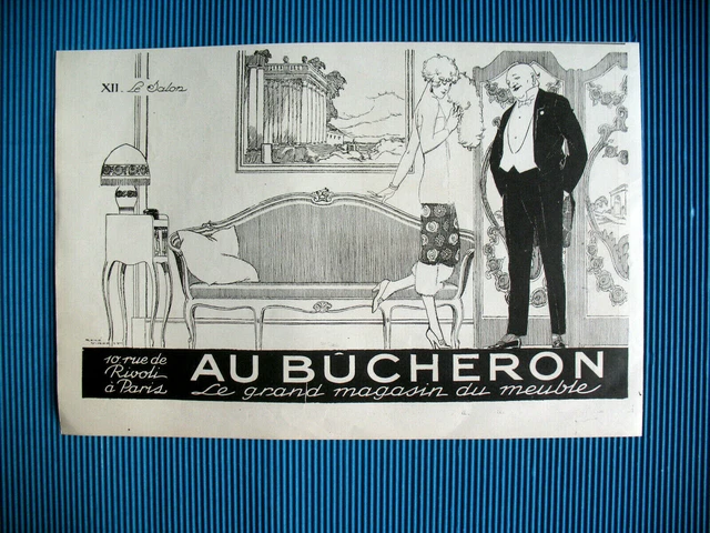 PUBLICITE DE PRESSE AU BUCHERON MAGASIN MOBILIER ILLUSTRATION RENé VINCENT 1925