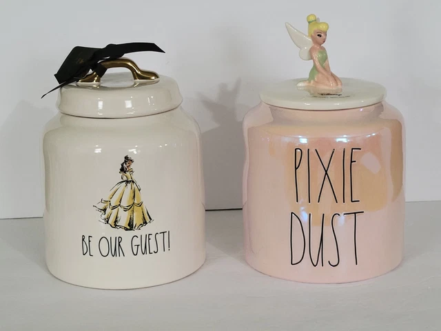 Rae dunn disney princess tinker bell and princess belle cookie jar set of 2