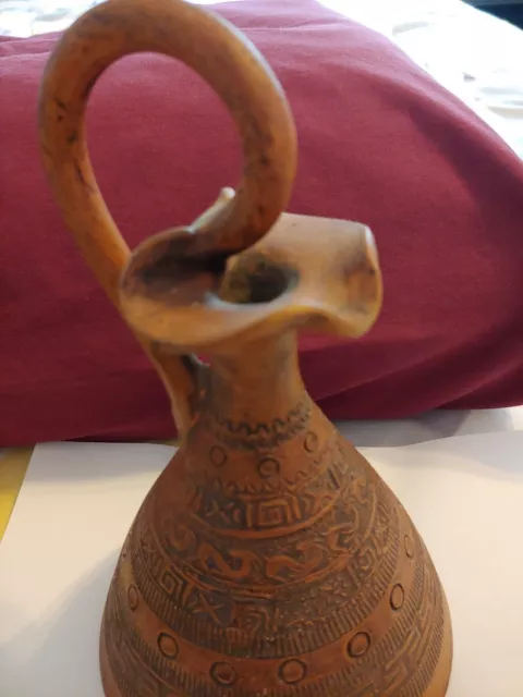 Middle Eastern African Pottery Bottle Jug Art Warrior Drawing Feels Like Metal 3