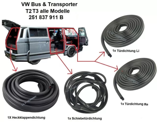 2x Türdichtung 1x Schiebetürdichtung 1x Heckklappendichtung SET für VW T2 T3