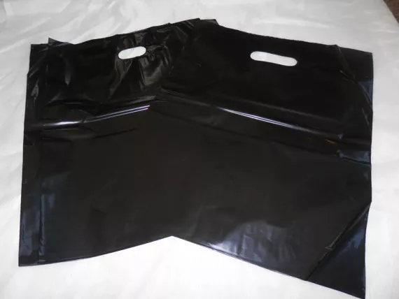 100 12x15 Glossy Black Low-Density Plastic Merchandise Bag WHandles Retail Bags