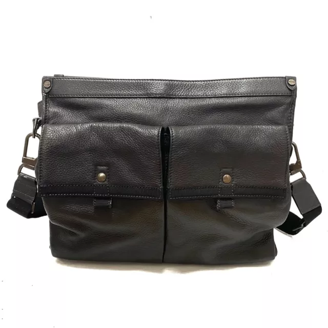 Auth LANVIN - Dark Gray Leather Nylon Shoulder Bag