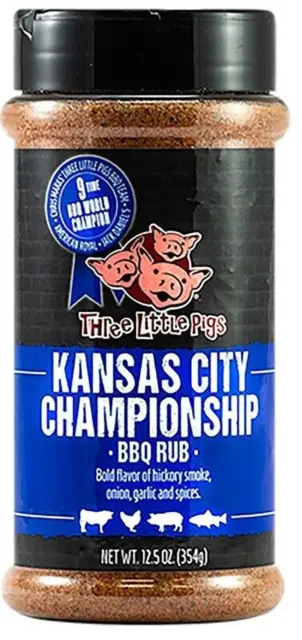 Three Little Pigs Kansas City Championship BBQ Rub 12.5 Oz Bottle Hickory Smoke
