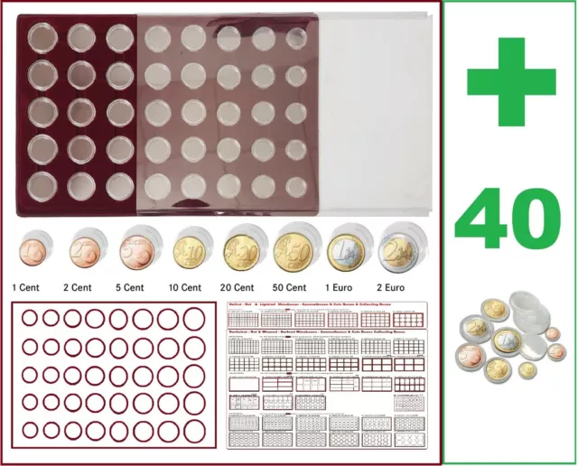 Münzboxen-5x-EURO-Kursmünzensatze-KMS 40-Münzkapseln Look 22334-40 Eurocaps