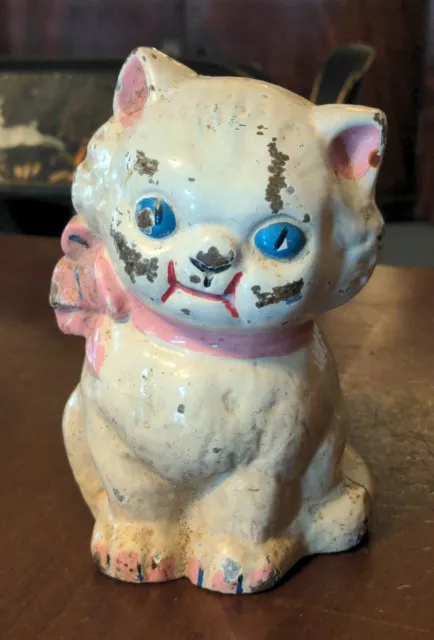 Antique Kitty Cat Cast Iron Bank Still Coin Original Paint American