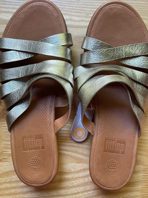 Fitflop Lumy Leather Slide Sandals US8/EU 39/UK6 pale gold NWT