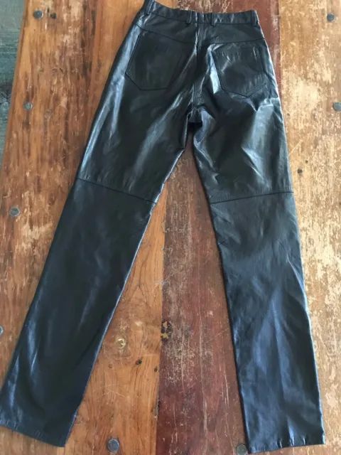 Vtg 80s genuine black leather pants biker  design flattering punk Pia Rucci