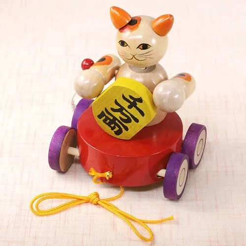 Manekineko wood toy,cat Karakuri doll,children's toy cat figurines made in japan