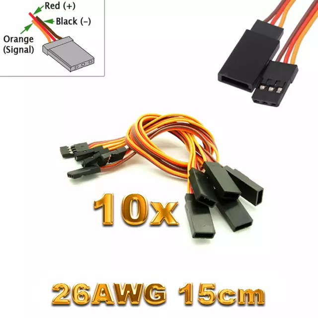 10x Stück Servo Verlängerungskabel 15cm Kabel Verlängerung JR Graupner Futaba RC