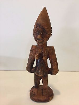 Antique African Tribal Art Carved Wood Woman Figurine Statue, 10 3/4" Tall