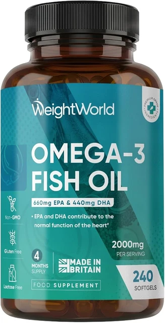 OMEGA 3 FISH Oil 2000mg - 240 Softgels (4 Months Supply) - 660mg EPA ...