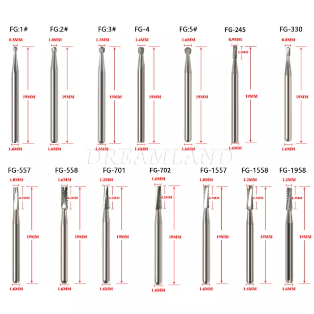 14 Types Dental Carbide Bur Drill FG Tungsten Round for High Speed Handpiece