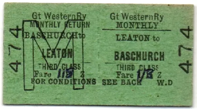 Great Western Railway Ticket Leaton to Baschirch