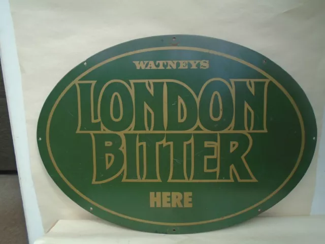 WATNEYS LONDRES AMARGO AQUÍ Impresionante letrero publicitario grande de metal pesado MIRA