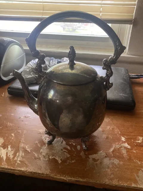 Vintage Antique Silver Plated On Copper Metal Coffee Teapot