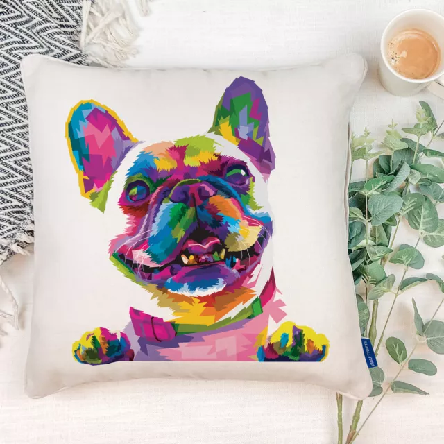 French Bulldog Cushion Cover Pet Portrait Colourful Pop Art Dog Pillow Gift PD08