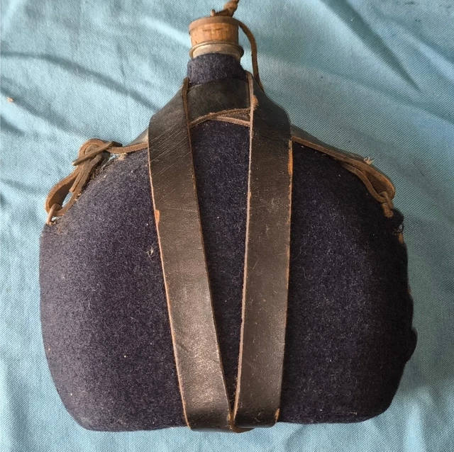 Gourde Bidon Militaire Française Modèle 1935 WWII - Housse Bleue - Original Terrain Usé