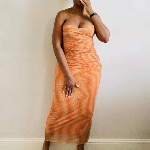 zara orange strapless dress Zara ruched strapless dress, Size S, Only worn once