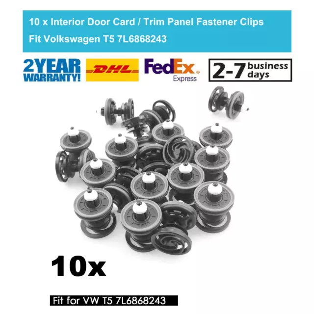 10 x Interior Door Card / Trim Panel Fastener Clips Fit Volkswagen T5 7L6868243