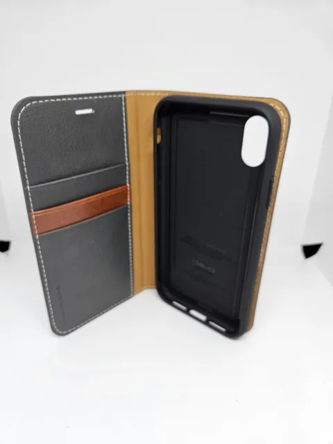 wallet case shockproof compatible with iphone xr black gray/brown