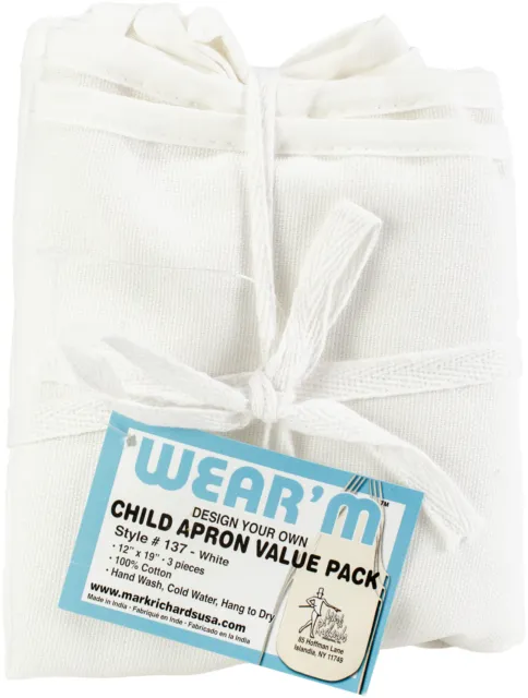 Paquete de delantal Wear'm Child de valor 12""X19"" 3/paquete-blanco CAVP-137