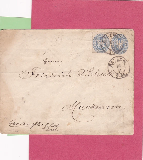 um 1860Preussen Ganzsache 2 Sgr B-Format m Zusatz 2 Sgr., Halle n Mackenrode