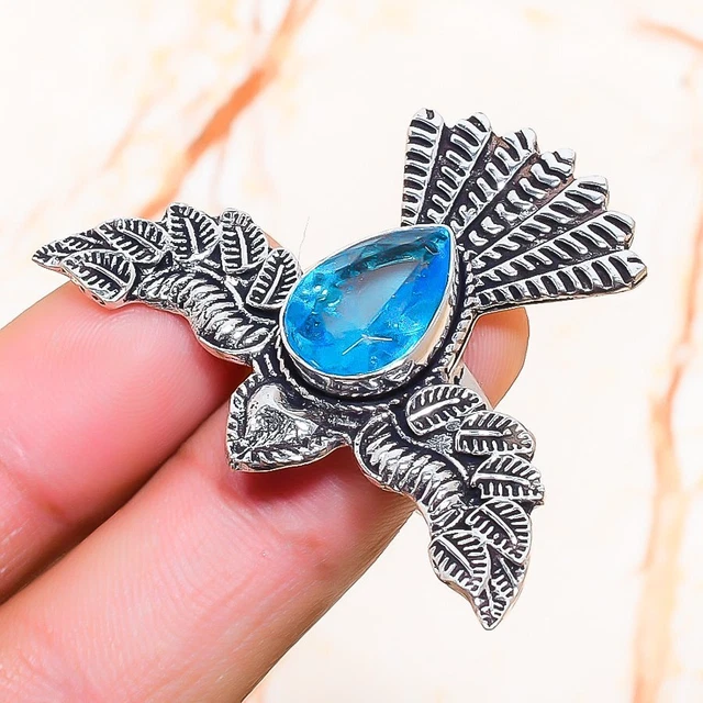 Swiss Blue Topaz Gemstone Handmade Gift Jewelry Ring Size 7 S489