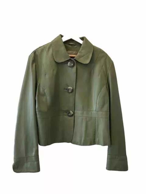 Wilsons Womens Leather Button Front Jacket, Sz Xl , Sage Green Collar Jacket