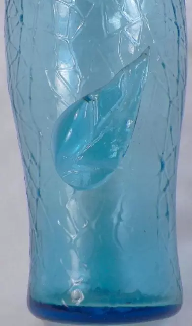 L E Smith By Cracky Iced Tea Tumbler Blue Blown Glass Applied Leaf 12 oz. 3